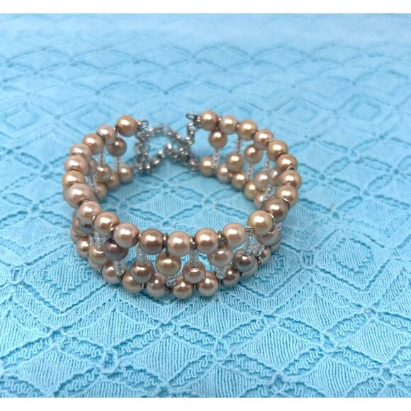 Set Of 2 Multi-Row Handcrafted Beaded Pearl Bracelets - Picture 3 of 6